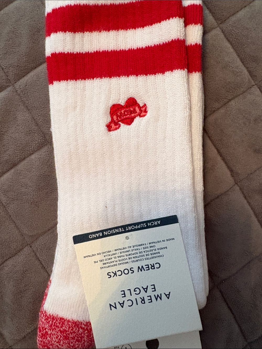 American Eagle Outfitters White Crew Socks with Red Stripes